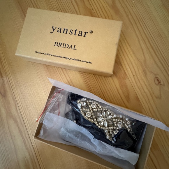 Rhinestone Bridal Belt Navy Gold Silver Clear - Picture 3 of 5